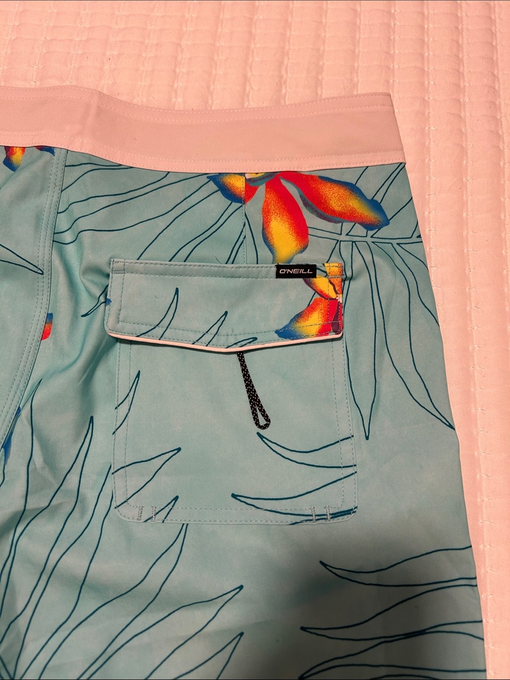 O'Neill Turquoise Floral Board Shorts with Orange Accents 32” waist - Picture 6 of 9